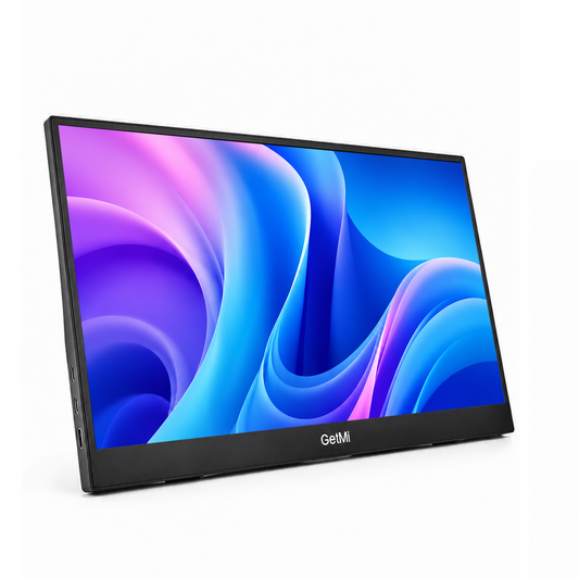 GetMi P150 portable monitor front left view with ports