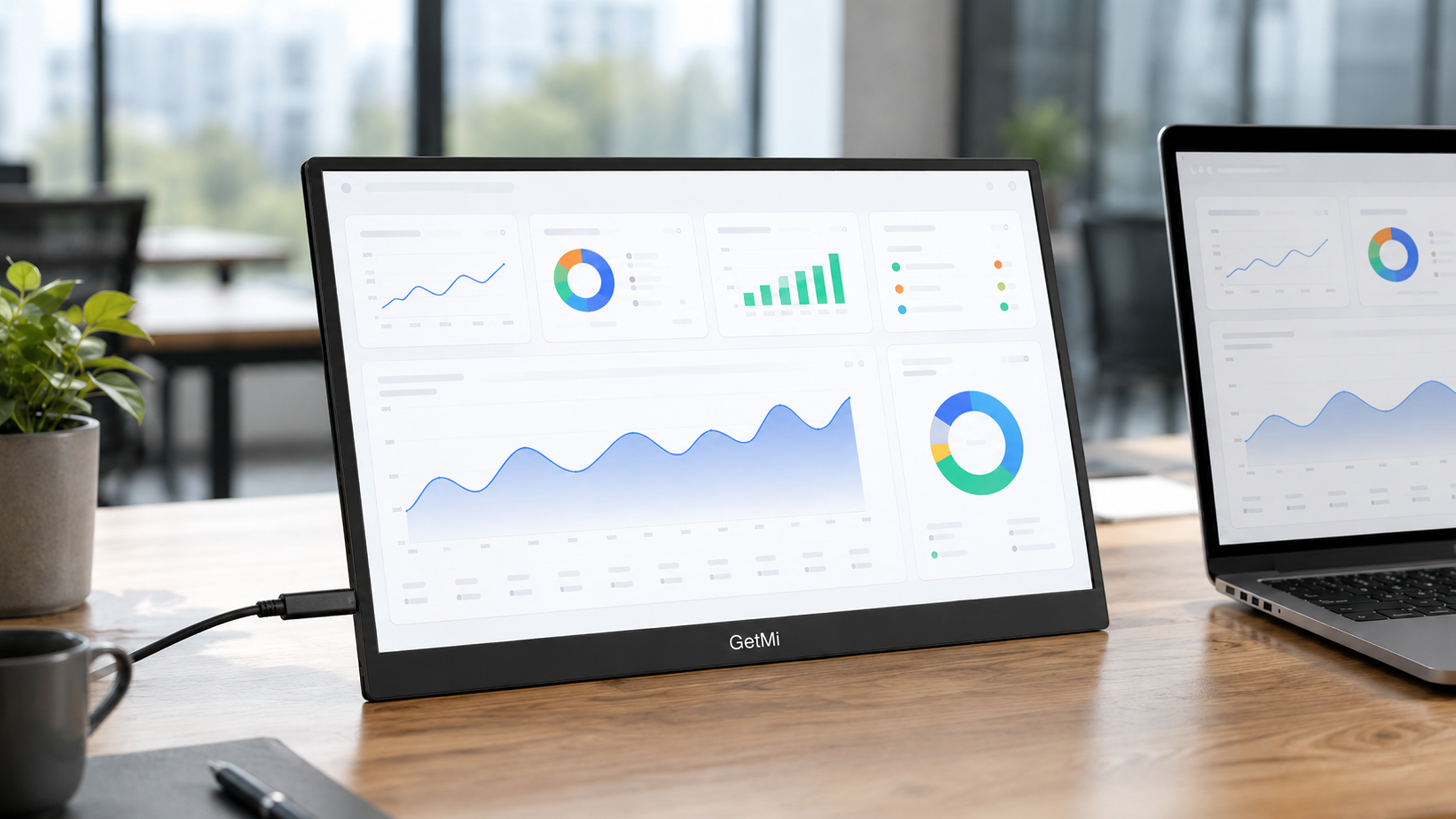 GetMi P160A touchscreen portable monitor in a work setup