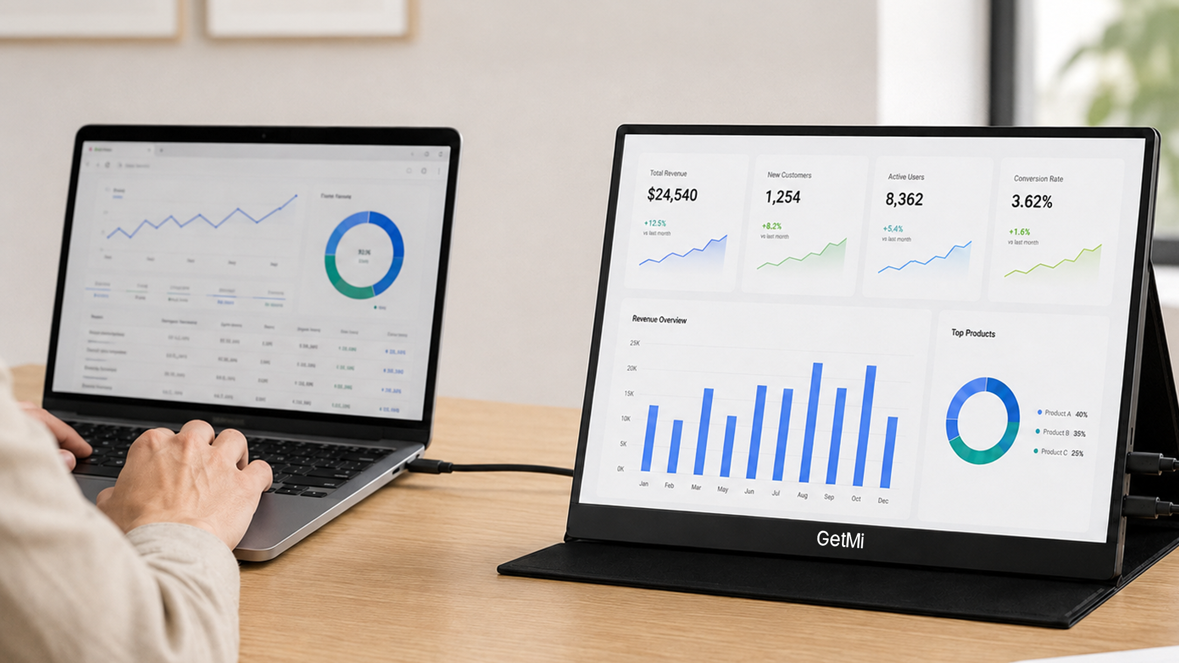 GetMi P160B touchscreen portable monitor in a work setup