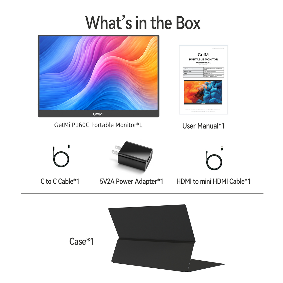 GetMi P160C portable monitor package contents