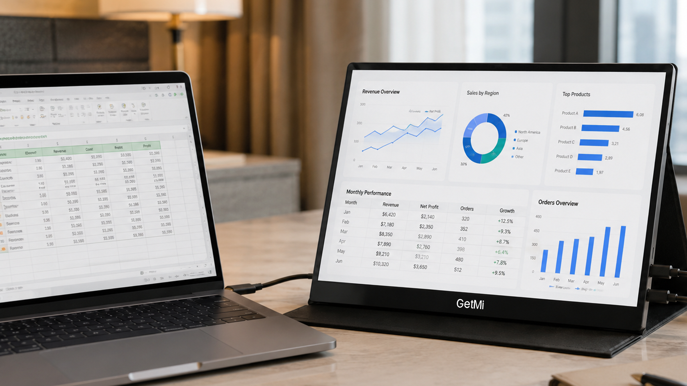 GetMi P160C touchscreen portable monitor in a work setup