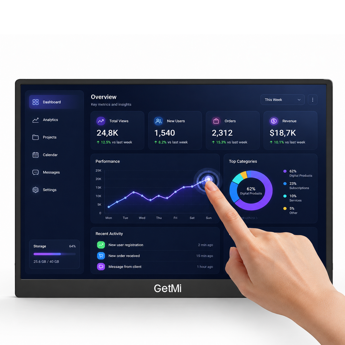 GetMi P150T touchscreen portable monitor front view