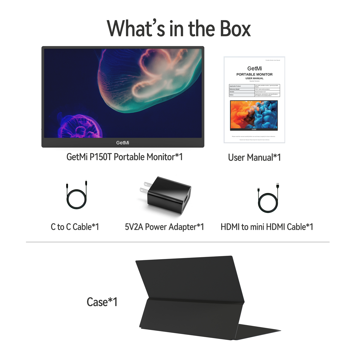 GetMi P150T touchscreen monitor package contents