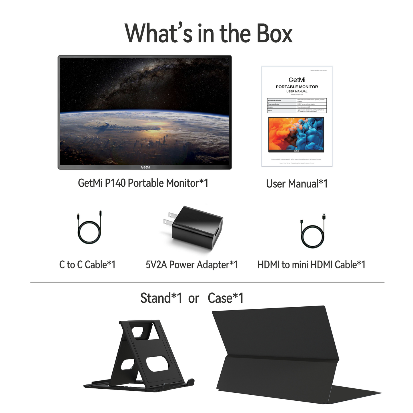 GetMi P140 portable monitor package contents