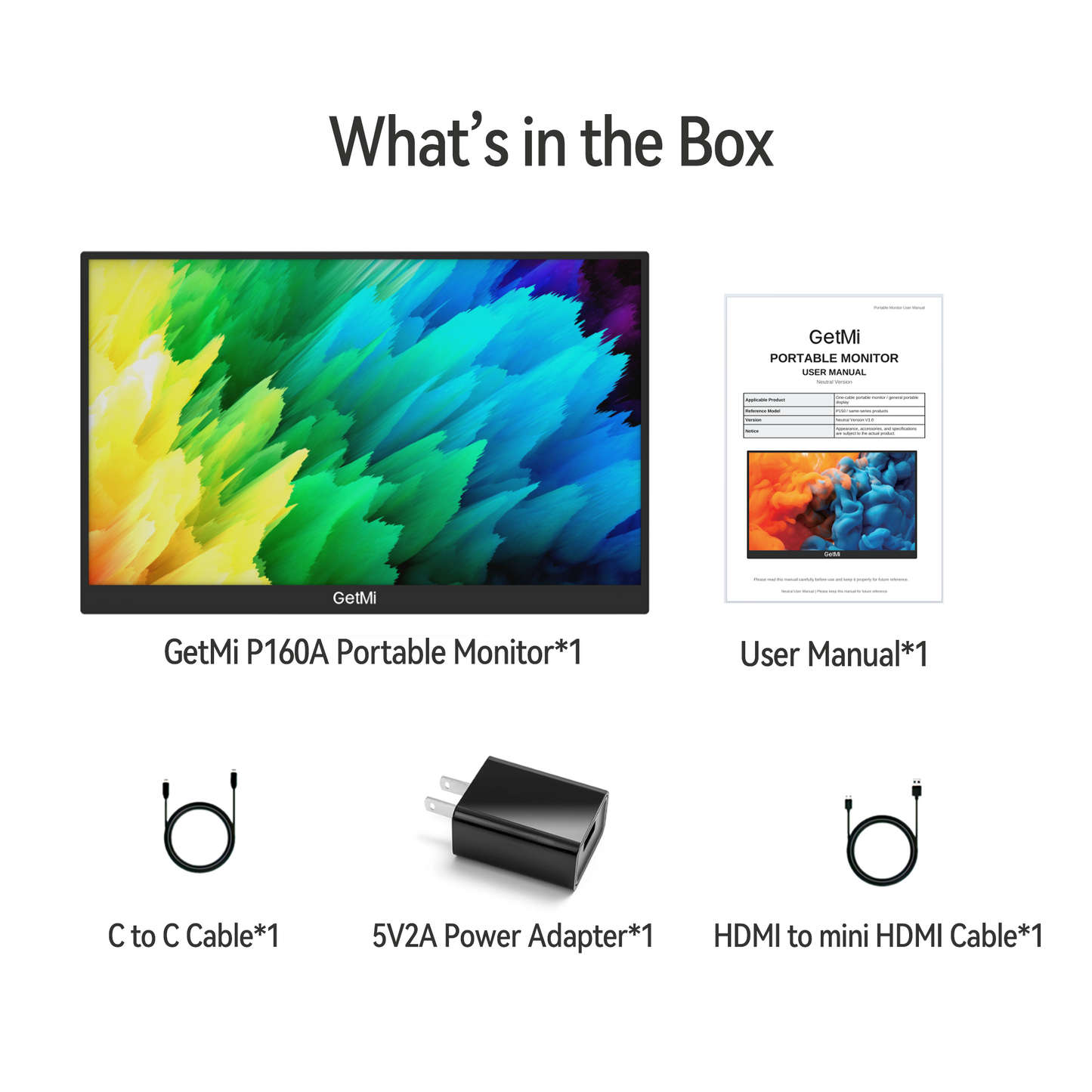 GetMi P160A portable monitor package contents