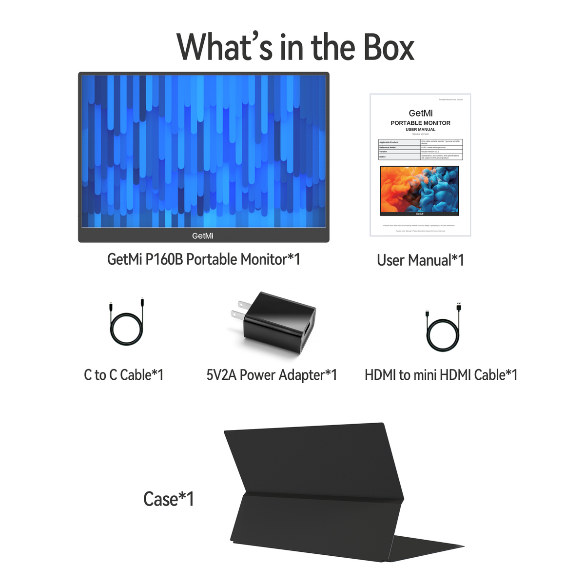 GetMi P160B portable monitor package contents