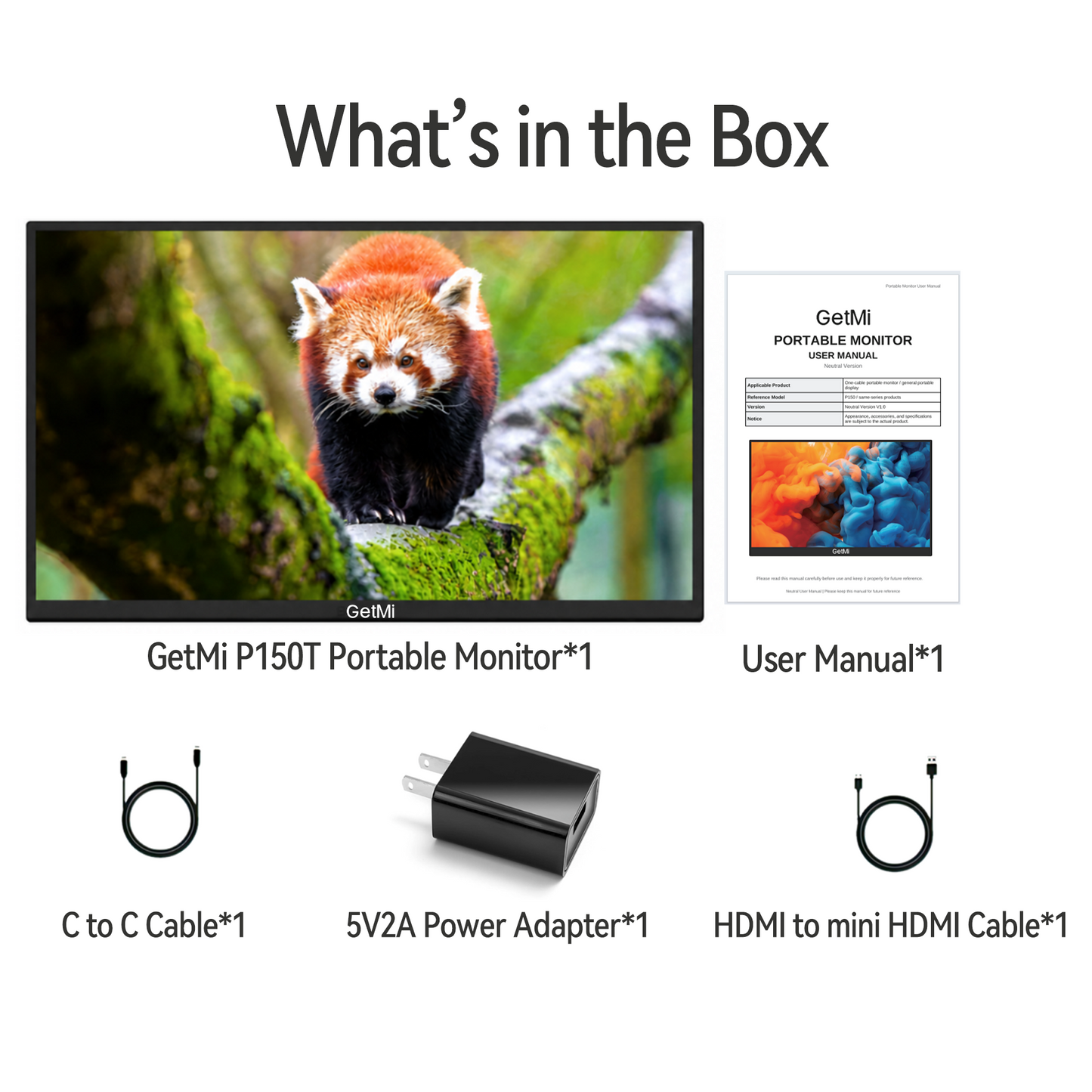GetMi P185 portable monitor package contents
