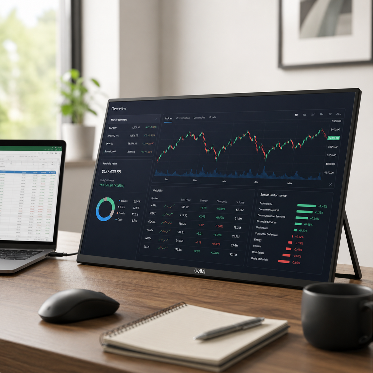 GetMi P238 monitor in a desktop workspace